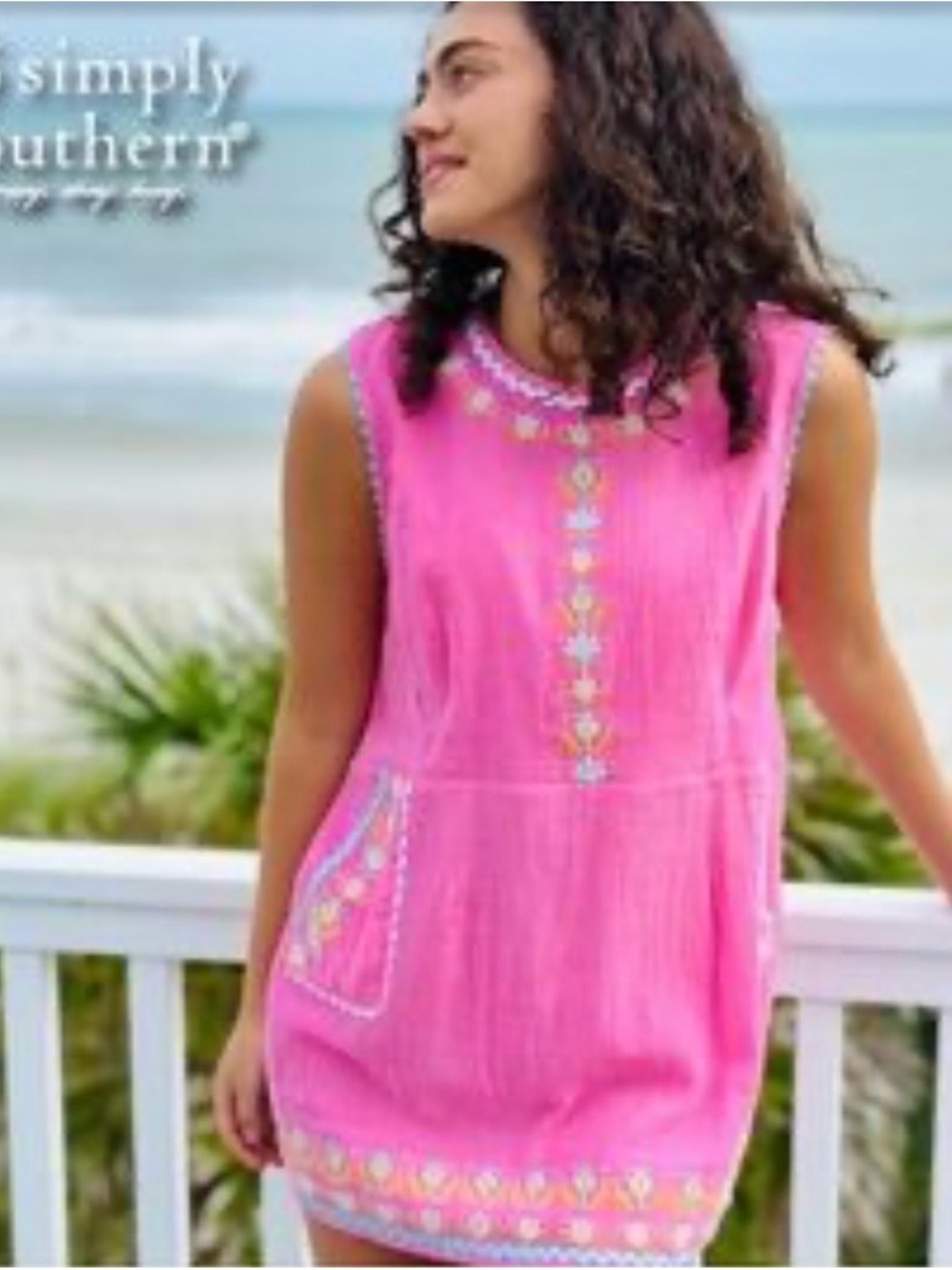 Simply Southern Pink Embroidered Sleeveless Tunic